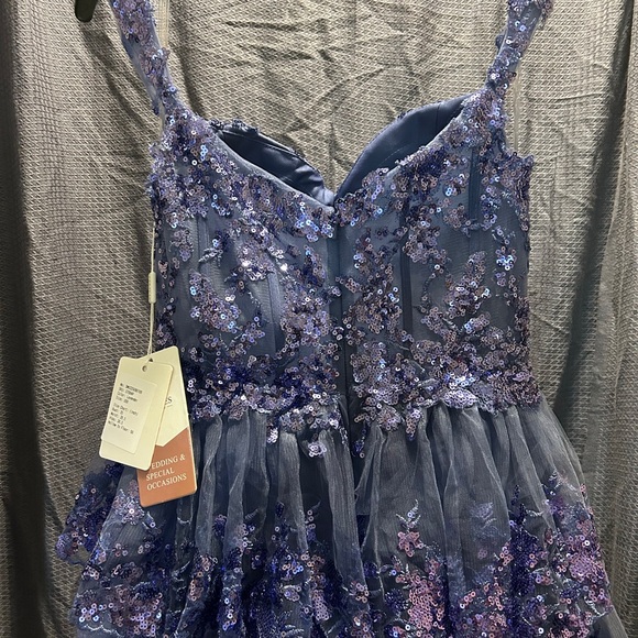 Lavender Off-the-Shoulder Prom Dress with Ruffles & Sequins from Stacees - Picture 7 of 8